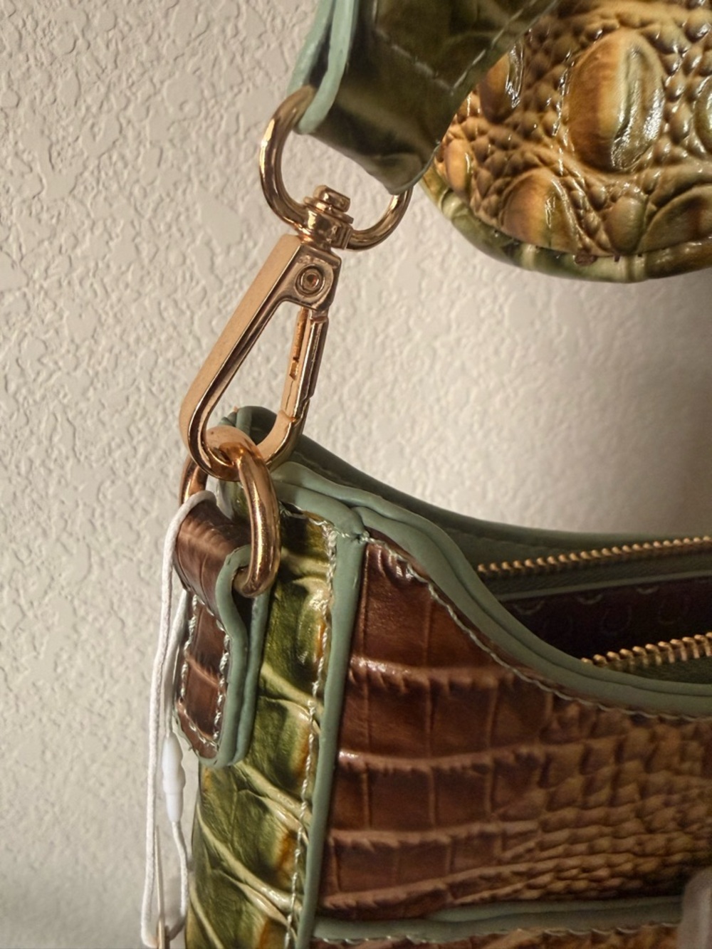 Faux Croc-Embossed Olive & Brown Ombre Shoulder Bag with Gold Turn-Lock-NWT!! - Picture 2 of 9
